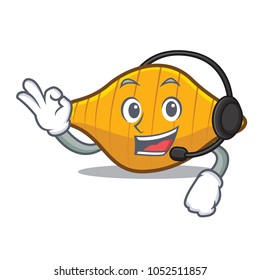 With headphone conchiglie pasta mascot cartoon