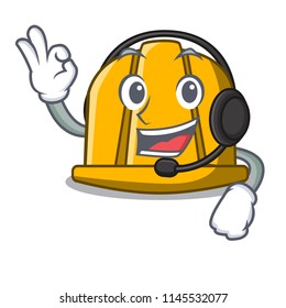 With headphone construction helmet mascot cartoon