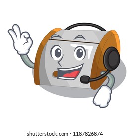 With headphone container food bread bin isolated on mascot