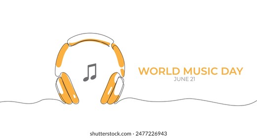 headphone continuous line drawing, world music day theme,  isolated on white background