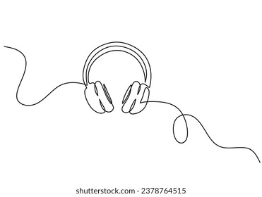 Headphone continuous one line drawing. Vector illustration isolated on white background. Minimalist design handdrawn.