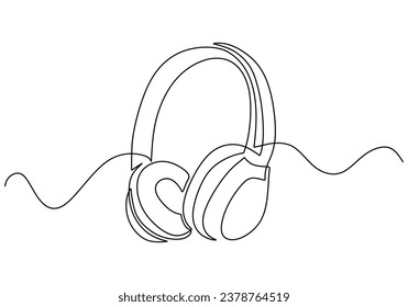 Headphone continuous one line drawing. Vector illustration isolated on white background. Minimalist design handdrawn.