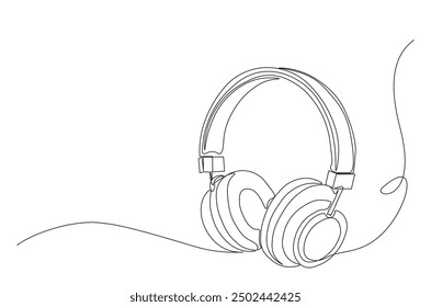 Headphone in continuous one line drawing. Earphone single line art illustration. Editable vector.