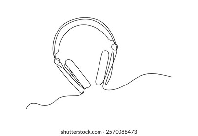 Headphone in continuous one line drawing. Earphone single line, Continuous one line drawing of headphone speaker.