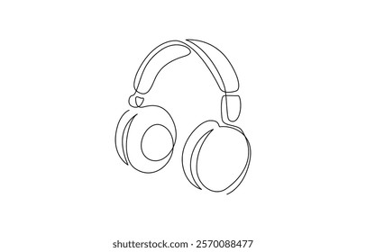 Headphone in continuous one line drawing. Earphone single line, Continuous one line drawing of headphone speaker.