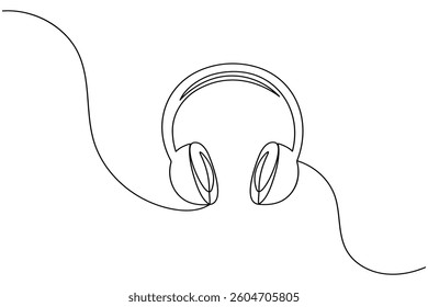 Headphone continuous one line drawing and minimalist style isolate outline vector icon