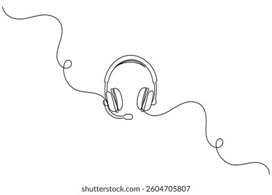 Headphone continuous one line drawing and minimalist style isolate outline vector icon