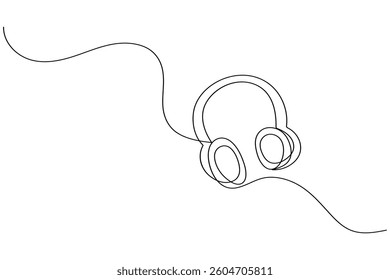 Headphone continuous one line drawing and minimalist style isolate outline vector icon