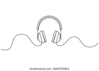 Headphone continuous one line drawing and minimalist style isolate outline vector icon