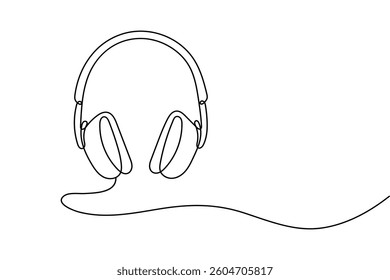 Headphone continuous one line drawing and minimalist style isolate outline vector icon