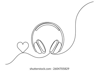 Headphone continuous one line drawing and minimalist style isolate outline vector icon