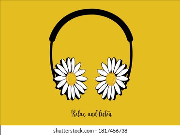 headphone daisy relax and listen  positive quote flower design margarita 
mariposa
stationery,mug,t shirt,phone case fashion slogan  style spring summer sticker and etc