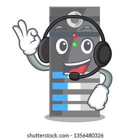 With headphone data server above the cartoon tables