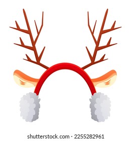 Auriculares con cuerno de ciervo aislados sobre fondo blanco. Graciosa imagen de bienvenida de silueta. Las vacaciones de invierno emblema la navidad de los cerezos. Original cálido oído para la celebración de las vacaciones. Ilustración del vector
