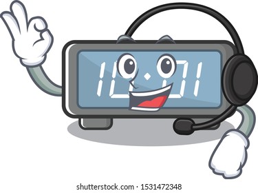 With headphone digital clock on a cartoon chair