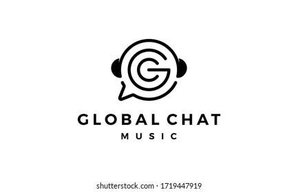 Headphone DJ Music Chat Bubble Talk with Initial Letter GC CG Logo Design Inspiration