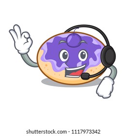 With headphone donut blueberry mascot cartoon