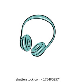 headphone doodle vector illustration. sketch music symbol. Hand drawn digital device.
