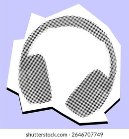Headphone dotted collage element in a torn paper vector, created with pointillism. An artistic, textured depiction for audio, music, listening, or digital entertainment with a unique vintage aesthetic