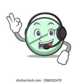 With headphone drug tablet mascot cartoon