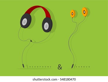 Headphone and Ear bud character.Vector illustrator.