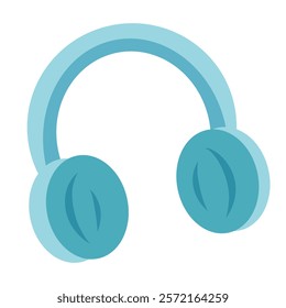 Headphone, earphone, blue color. Sound, wireless music accessory, stereo gadget. Isolated flat vector illustration