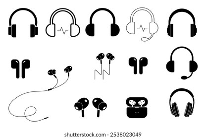 headphone earphone icon set vector sign symbol buttons flat design