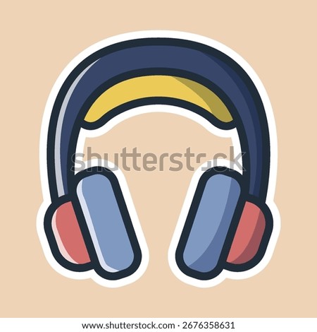 headphone editable cartoon style sticker vector