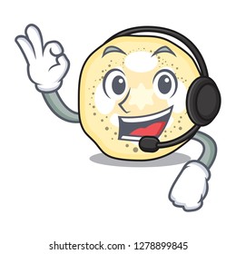 With headphone eggplant slices in a mascot bowl