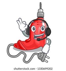 With headphone electric drill in the cartoon box