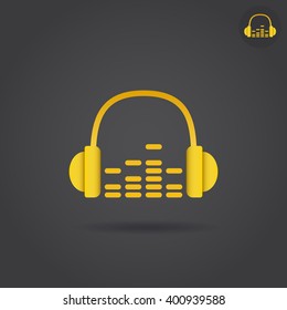 Headphone with eq icon, 2d vector logo, eps 10