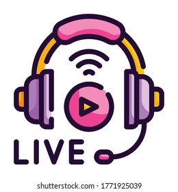 Headphone Fill Outline icon. Live and Streaming.