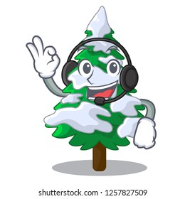 With headphone fir with snow christmas tree cartoon