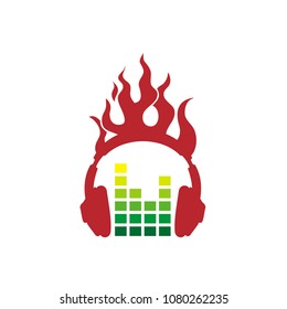 Headphone with Fire Flame and Sound Graph Equalizer for Music Disco Studio Record DJ logo design inspiration