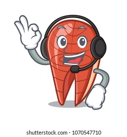 With headphone fish slice mascot cartoon