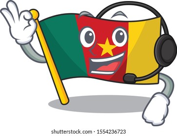 with headphone flag cameroon above the table cartoon