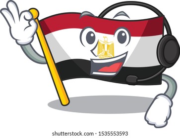 With headphone flag egypt character isolated with cartoon