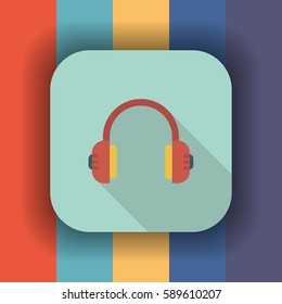 headphone flat icon with long shadow, vector illustration