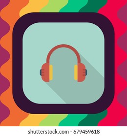 headphone flat icon with long shadow, vector illustration