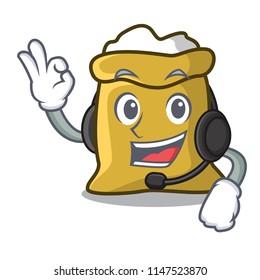 With headphone flour mascot cartoon style