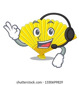 With headphone folding fan isolated with the cartoon
