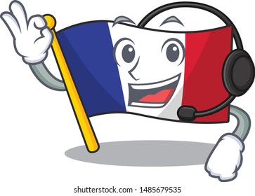 With headphone french flag folded in cartoon drawer