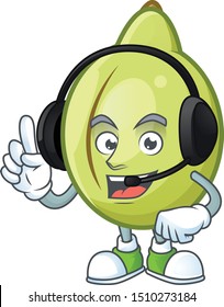 With headphone fresh gubinge cartoon character mascot style.