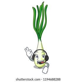 With headphone fresh scallion isolated on the mascot
