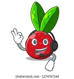 With headphone fruit yangmei isolated on the mascot