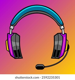 Headphone gaming element isolated bright flat icon in lilac and blue colors with white background illustration