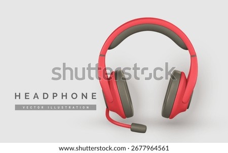 Headphone, Gaming Headset with Microphone in 3D Style. Modern Audio and Communication Concept on Minimal Background. Ideal for Streaming, Call Center, or Podcast Use. Vector Illustration.
