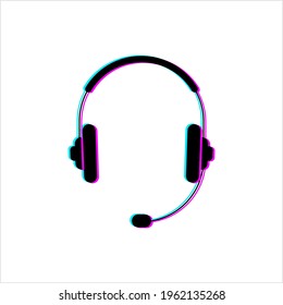Headphone Glitch Icon, Pair Of Small Loudspeaker Drivers Worn On Head Vector Art Illustration