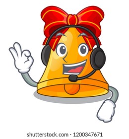 With headphone golden christmas bell isolated on mascot