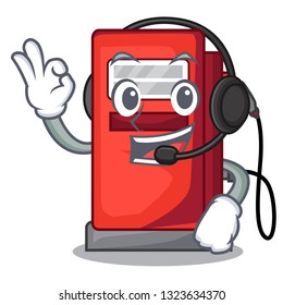 With headphone gosoline pump front the cartoon house